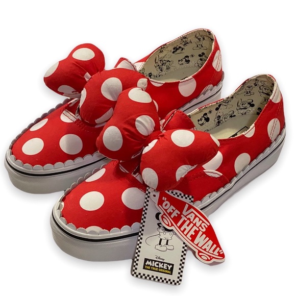 NWT Vans x Disney Minnie Mouse Red Polka Dot Puffy Bow Slip On Sneakers Size 9 - Picture 11 of 11